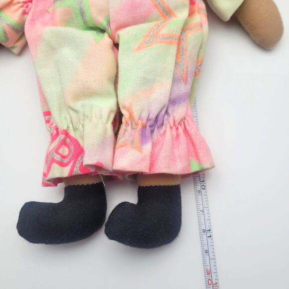 Vintage Cloth Clown Doll 11" Handmade Tie Dye Pastel Outfit Soft Toy Smile - Picture 7 of 7